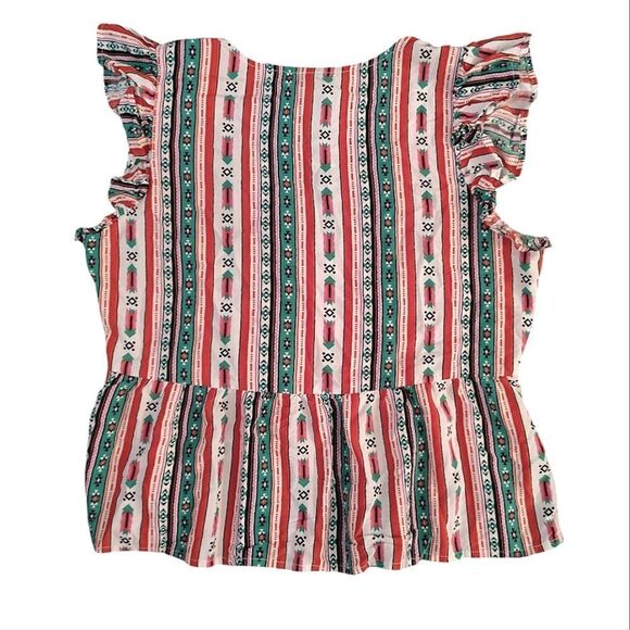 Wrangler Retro Southwestern Short Ruffle Sleeve Pearl Button Down Blouse Medium - Picture 11 of 13